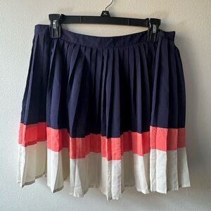 Colorblock Pleated Skirt - Navy, Coral, and White